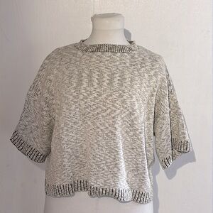 Boxy Short Sleeve Cotton Cropped Sweater L